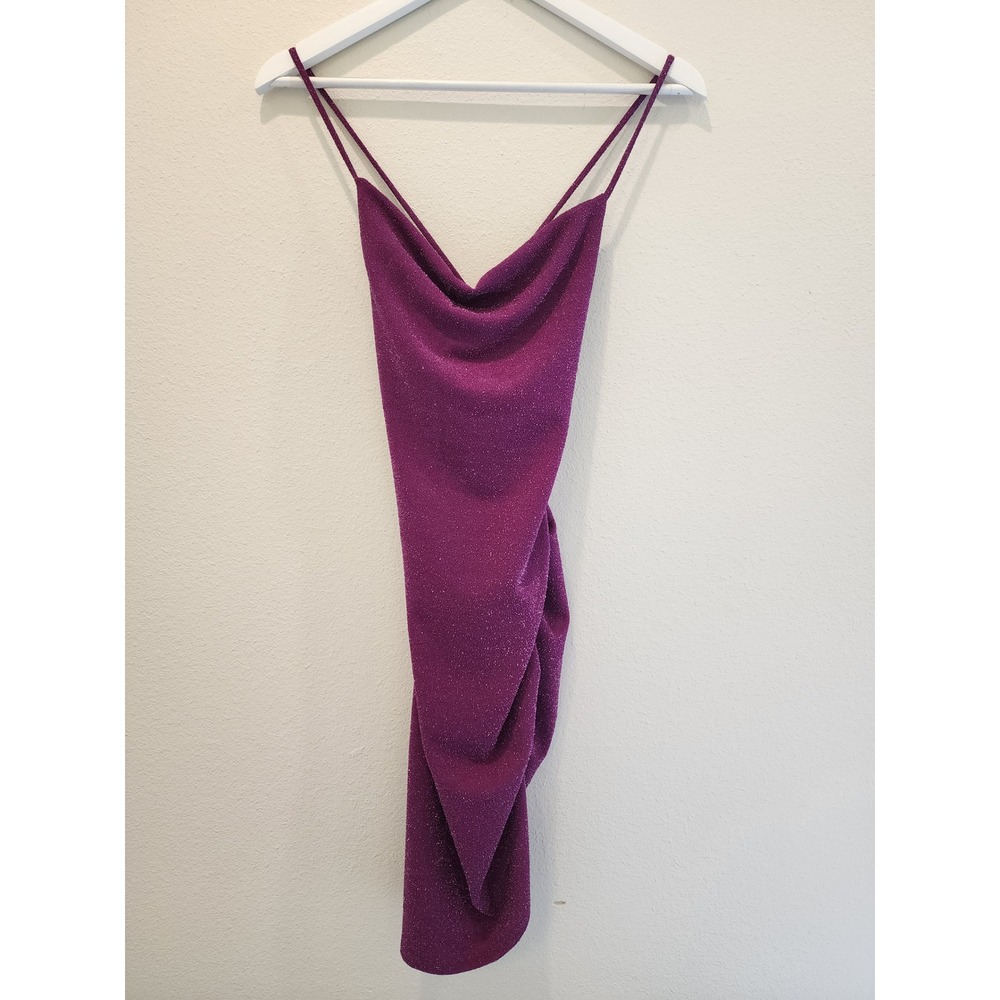 NWT 4SI3NNA Magenta‎ Metallic Shimmer Cowl Neck Mini Dress Small